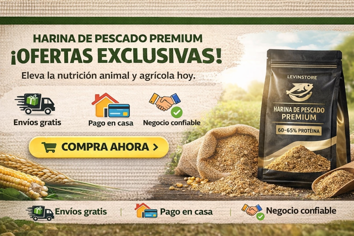 AQUA TITAN™ Harina de Pescado 65% Proteína Premium + ENVIO GRATIS