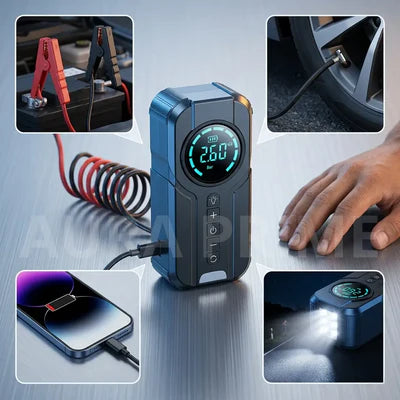 POWERGO™ 4EN1 COMPRESOR + CARGADOR DE BATERIA + CARGADOR DE CELULAR + LINTERNA
