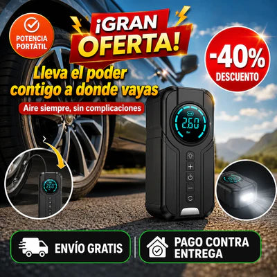 POWERGO™ 4EN1 COMPRESOR + CARGADOR DE BATERIA + CARGADOR DE CELULAR + LINTERNA