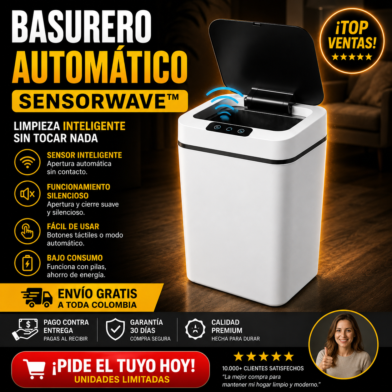 Basurero Automático SensorWave™ – Limpieza sin Esfuerzo, Ideal para tu hogar