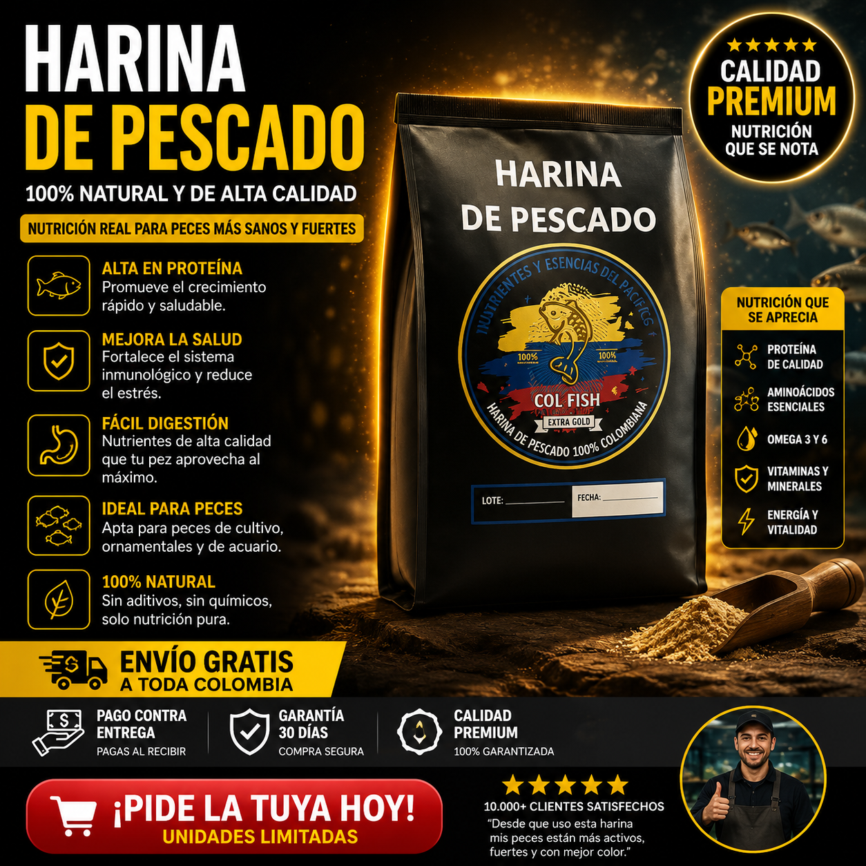 AQUA TITAN™ Harina de Pescado 65% Proteína Premium + ENVIO GRATIS