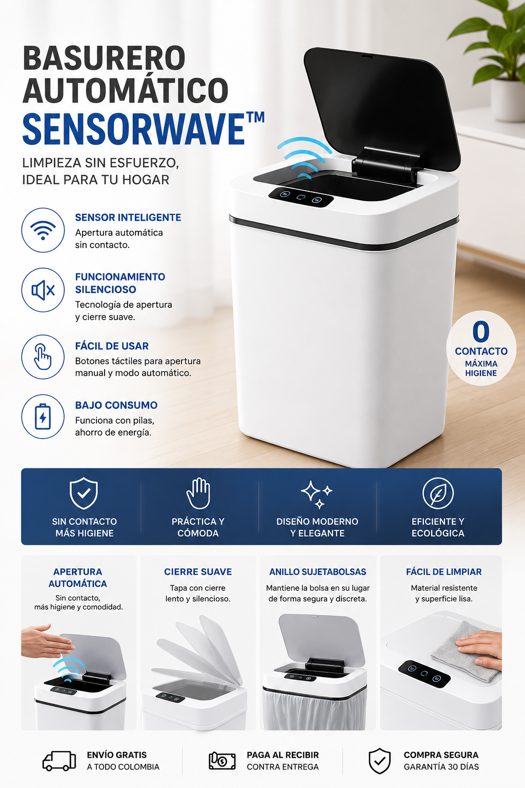 Basurero Automático SensorWave™ – Limpieza sin Esfuerzo, Ideal para tu hogar