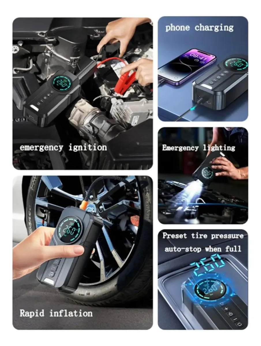 POWERGO™ 4EN1 COMPRESOR + CARGADOR DE BATERIA + CARGADOR DE CELULAR + LINTERNA