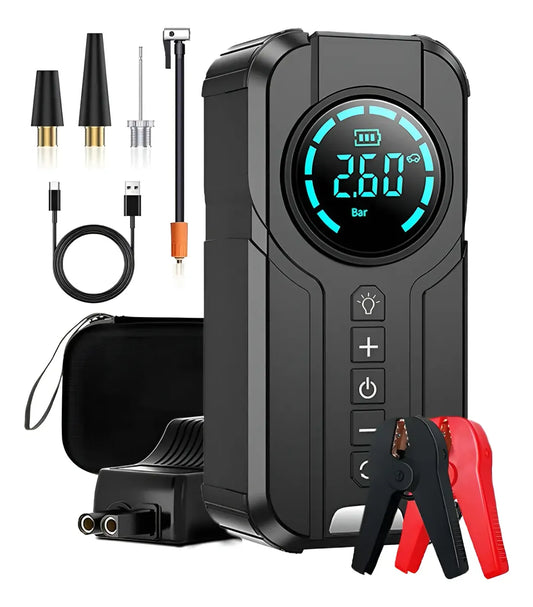 POWERGO™ 4EN1 COMPRESOR + CARGADOR DE BATERIA + CARGADOR DE CELULAR + LINTERNA