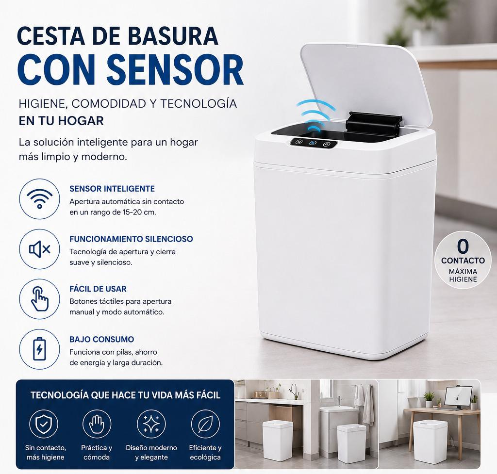 Basurero Automático SensorWave™ – Limpieza sin Esfuerzo, Ideal para tu hogar
